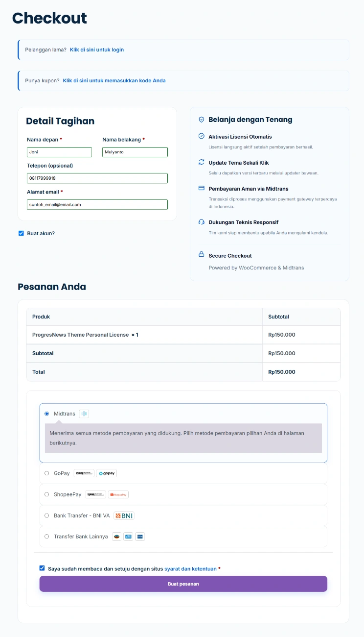 halaman checkout progres themes
